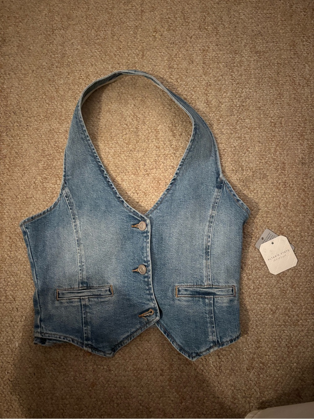 Altar'd State Denim Halter Vest in Light Blue